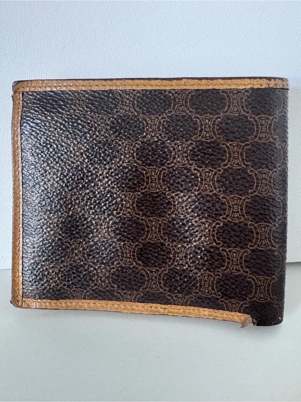 CELINE Authentic Vintage Wallet Macadam Bi Fold in Brown and Tan
